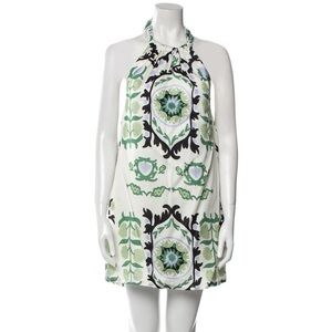 NWT R.G KANE HALTER NECK GREEN AND WHITE MINI DRESS
